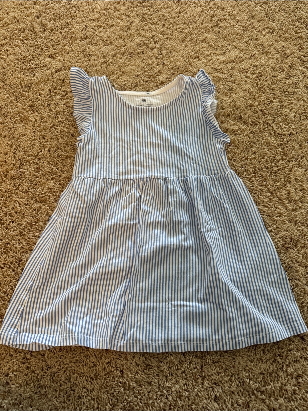 H&M Blue and White Striped Ruffle-Sleeve Sundress